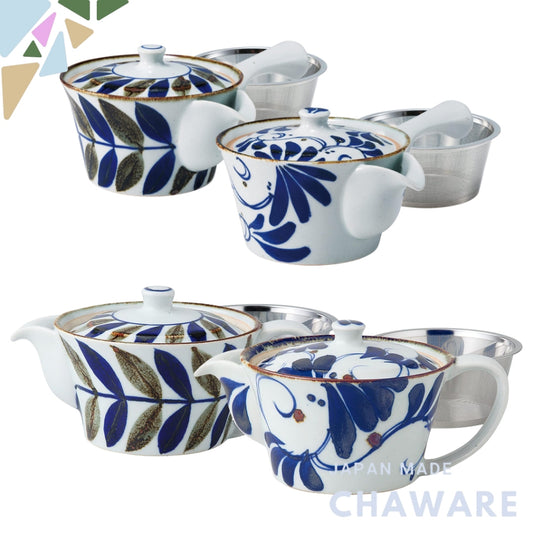 Hasami Porcelain Teapot with Stainless Steel Infuser - Karakusa and Kazura Designs, 270-275ml, Made in Japan