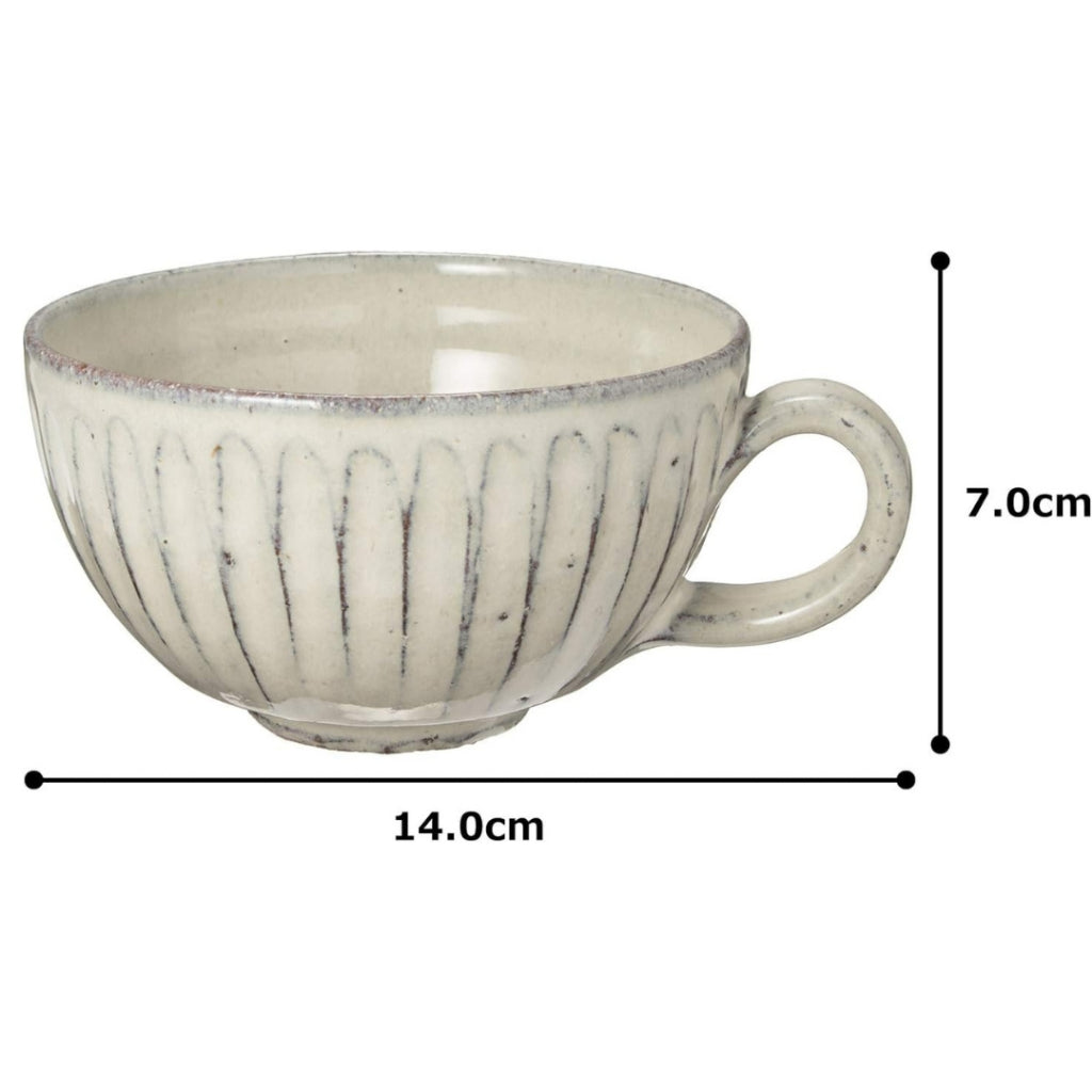 Shigaraki Ware Handmade Soup Mug - Blue Hagi and White Glaze 360ml, Coffee Cup Japanese