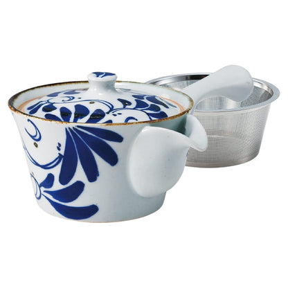 Hasami Porcelain Teapot with Stainless Steel Infuser - Karakusa and Kazura Designs, 270-275ml, Made in Japan