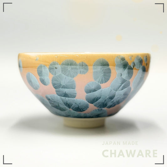 Kyoto ware, kiyomizu ware, Tōan Kiln, Matcha Bowl, Flower Crystal (Gray Blue) kta537