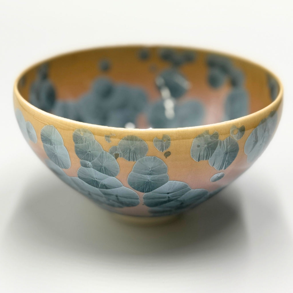 Kyoto ware, kiyomizu ware, Tōan Kiln, Matcha Bowl, Flower Crystal (Gray Blue) kta537