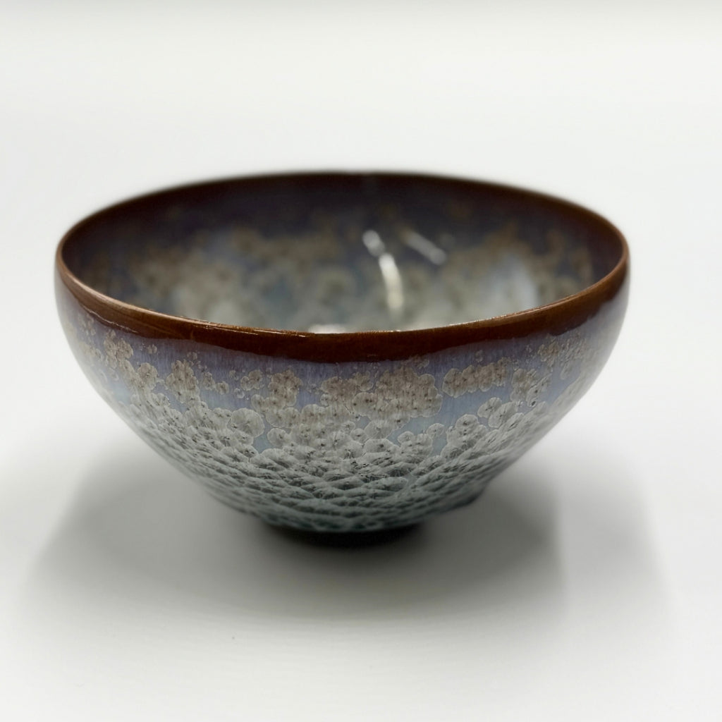 Flower crystal (rusty light blue) Matcha bowl, Kiyomizu ware, Kyoto japan,chawan