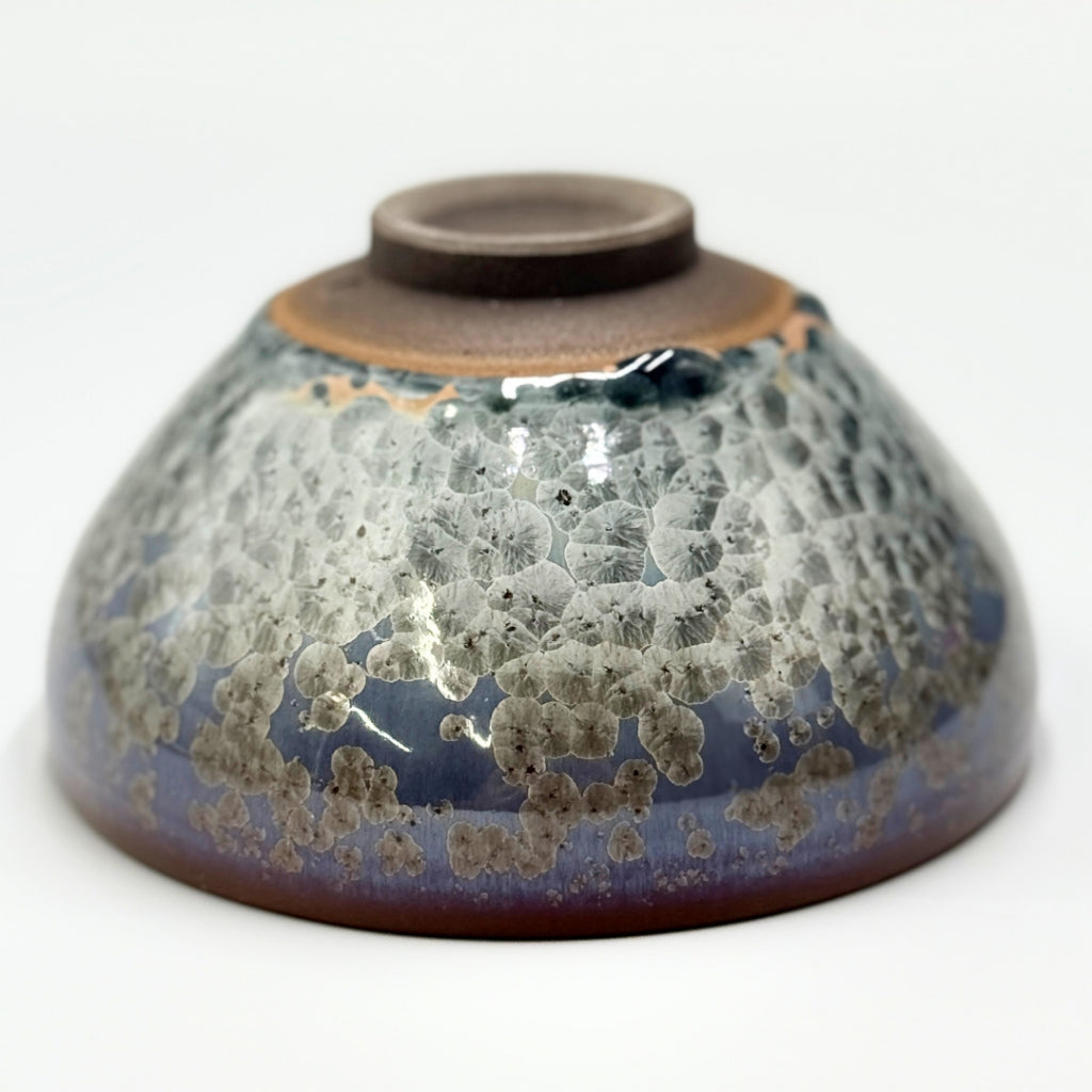 Flower crystal (rusty light blue) Matcha bowl, Kiyomizu ware, Kyoto japan,chawan