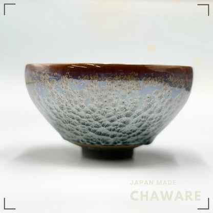 Flower crystal (rusty light blue) Matcha bowl, Kiyomizu ware, Kyoto japan,chawan