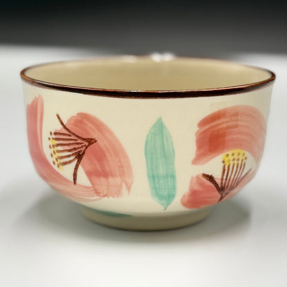 Red Flower Matcha Bowl Seto Ware (Made in Japan)matcha chawan,japanese tea bowl