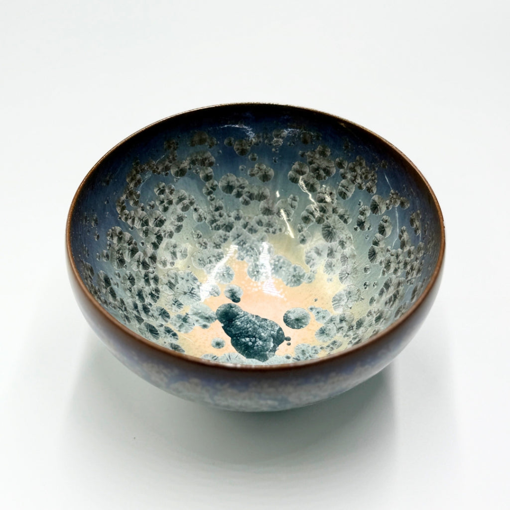 Flower crystal (rusty light blue) Matcha bowl, Kiyomizu ware, Kyoto japan,chawan