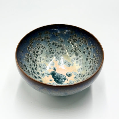 Flower crystal (rusty light blue) Matcha bowl, Kiyomizu ware, Kyoto japan,chawan
