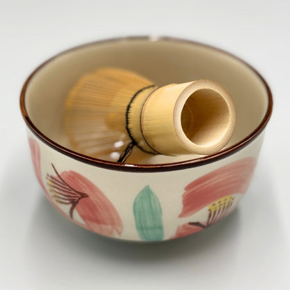 Red Flower Matcha Bowl Seto Ware (Made in Japan)matcha chawan,japanese tea bowl