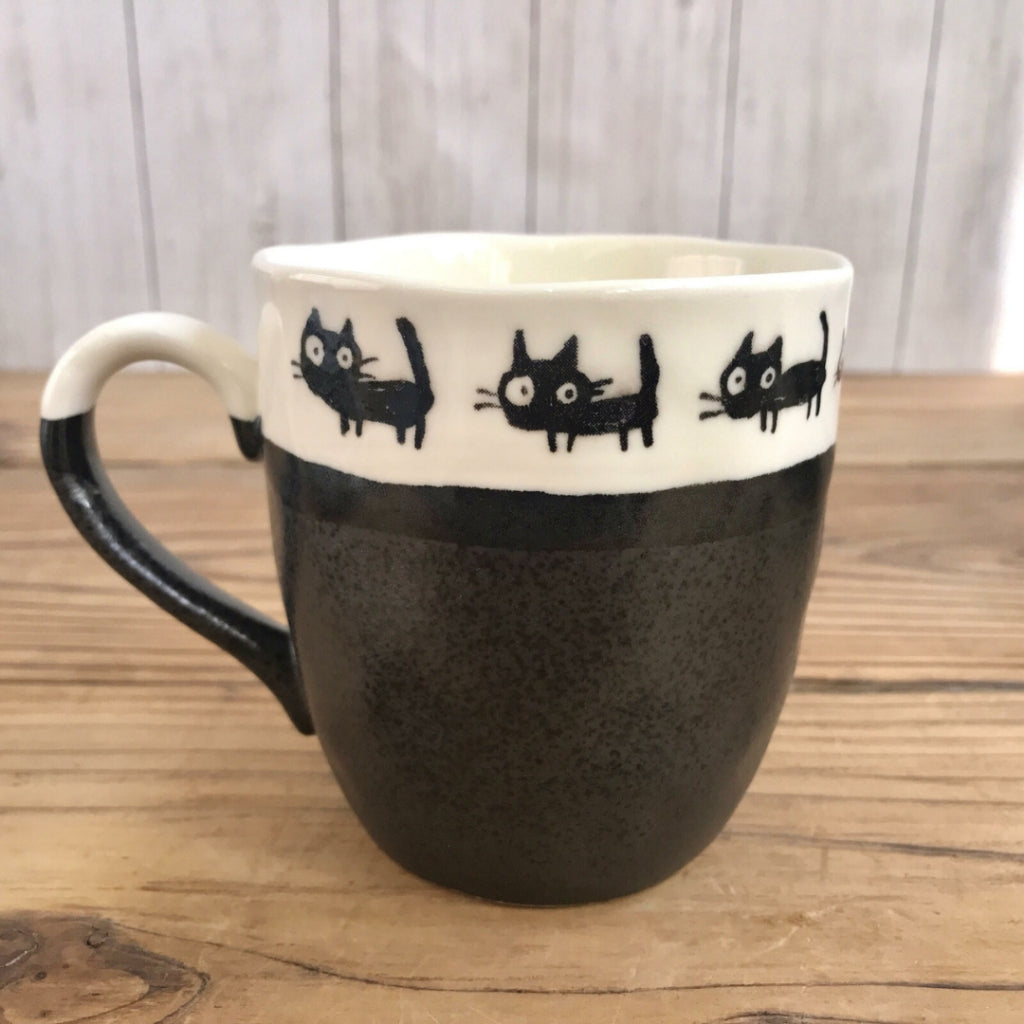 Black Cat Mug 330ml Beige/Black Cat Ceramic Made in Japan Mino Ware