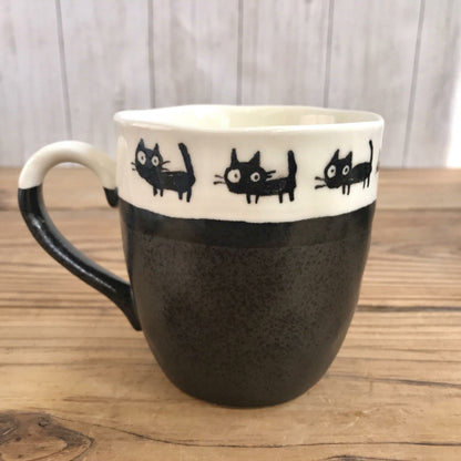 Black Cat Mug 330ml Beige/Black Cat Ceramic Made in Japan Mino Ware