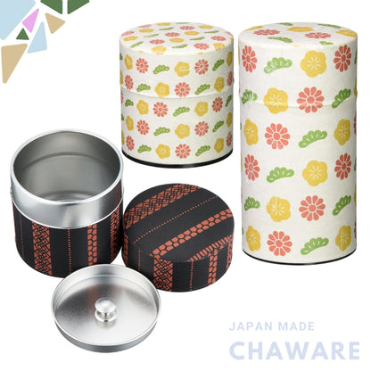 Yamako Tea Canister - Pockan Paper Flowers S & L / Haikara-san Striped S
