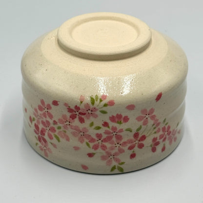 White-decorated pink cherry blossom matcha bowl, Mino ware (made in Japan)chawan