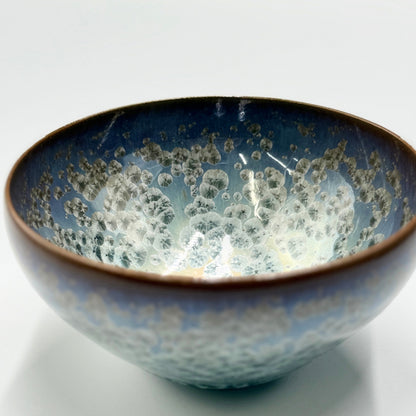 Flower crystal (rusty light blue) Matcha bowl, Kiyomizu ware, Kyoto japan,chawan