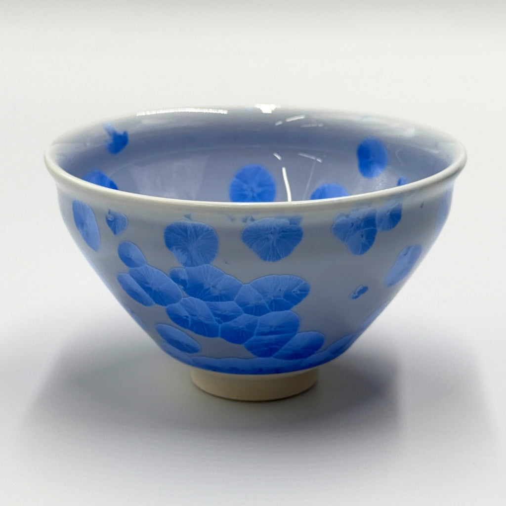 Kiyomizu Ware Kyoto Japan Flower Crystal (Blue) Matcha Bowl, Chawan