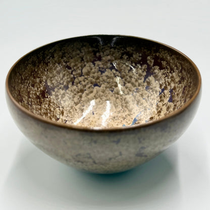 Flower Crystal (Grayish Brown) Matcha Bowl, Kiyomizu Ware, Kyoto Japan, chawan