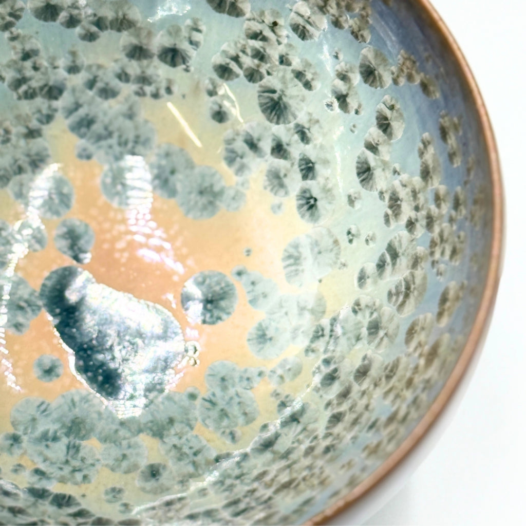Flower crystal (rusty light blue) Matcha bowl, Kiyomizu ware, Kyoto japan,chawan