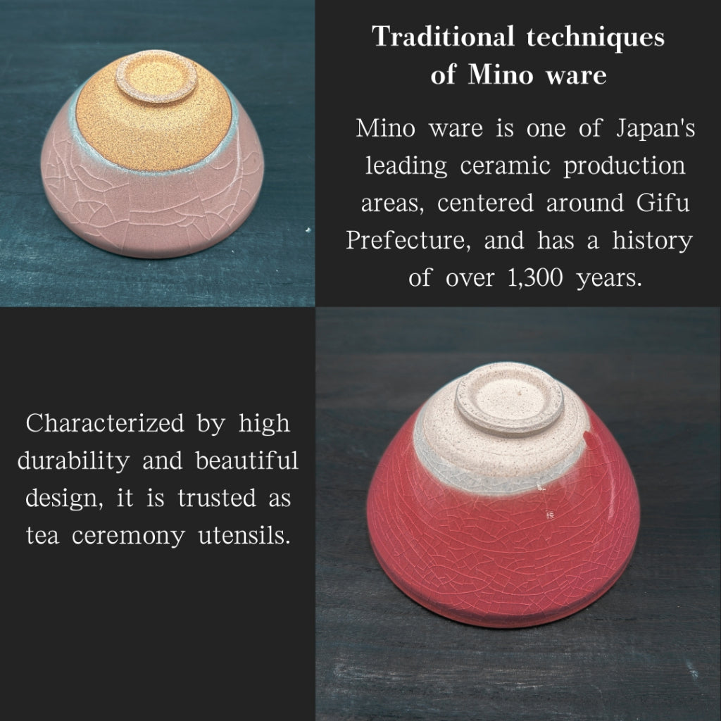 Pink penetration/coral flat matcha bowl Mino ware (made in Japan) Japanese tea cup, traditional crafts