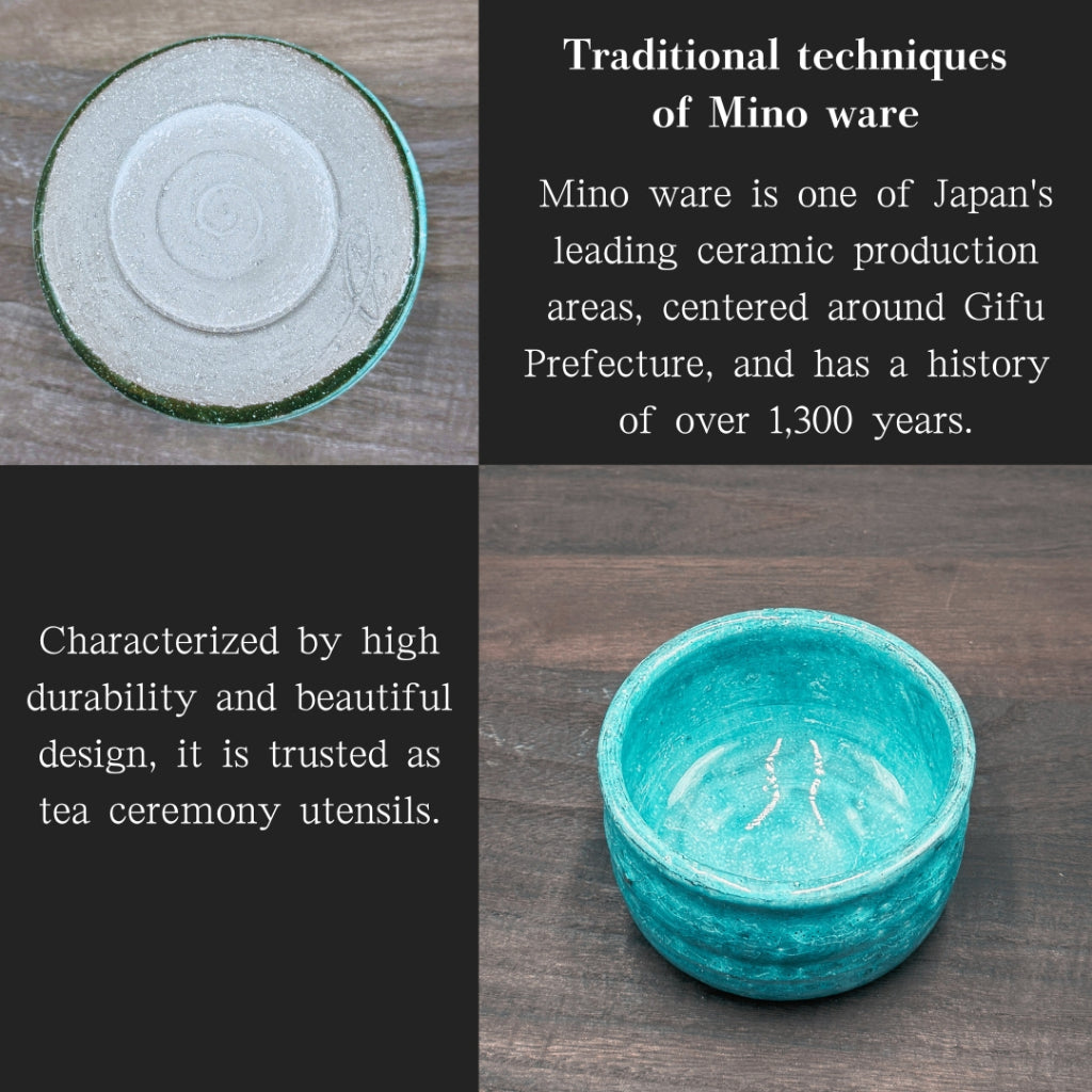 chaware Matcha Bowl Earthenware Blue Matcha Mino Ware Made in Japan, Japanese tea cup, matcha chawan