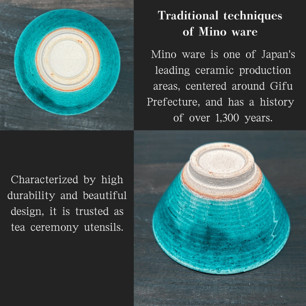 Emerald Green/Turkish Blue Flat Matcha Bowl Mino Ware (Made in Japan) Japanese tea cup, matcha chawan