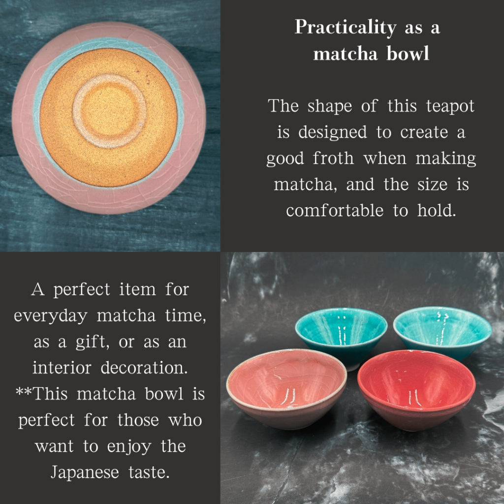 Pink penetration/coral flat matcha bowl Mino ware (made in Japan) Japanese tea cup, traditional crafts