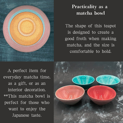 Pink penetration/coral flat matcha bowl Mino ware (made in Japan) Japanese tea cup, traditional crafts