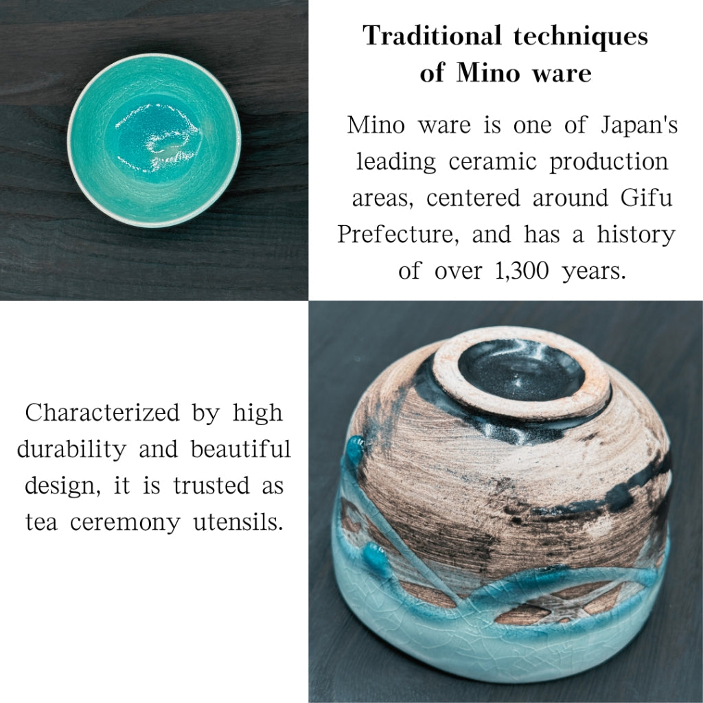 chaware Blue matcha bowl Mino ware made in Japan,matcha chawan