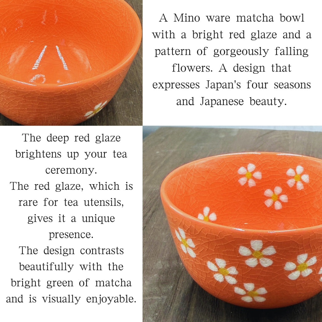 Chawan Matcha Bowl Flower Chirashi Red Matcha Bowl Mino Ware Made in Japan