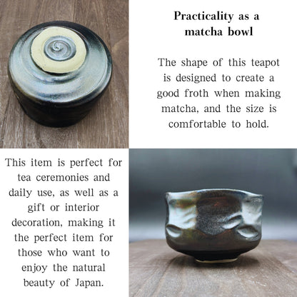 chaware Matcha Bowl Black pearl shaving type matcha chawan, Mino ware, made in Japan