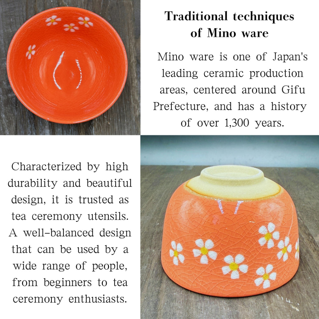 Chawan Matcha Bowl Flower Chirashi Red Matcha Bowl Mino Ware Made in Japan