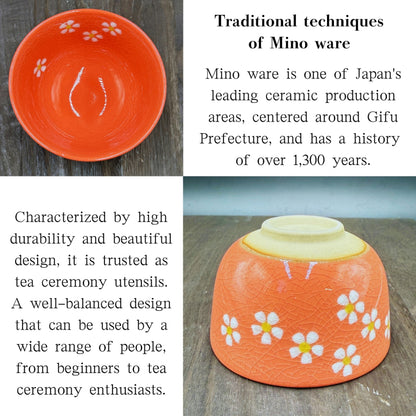 Chawan Matcha Bowl Flower Chirashi Red Matcha Bowl Mino Ware Made in Japan