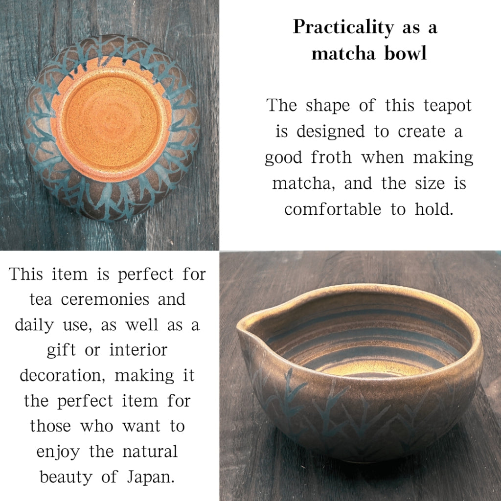 [Katakuchi Matcha Bowl]with Spout  Masamura Bronze Wood Katakuchi Matcha Tea Cup