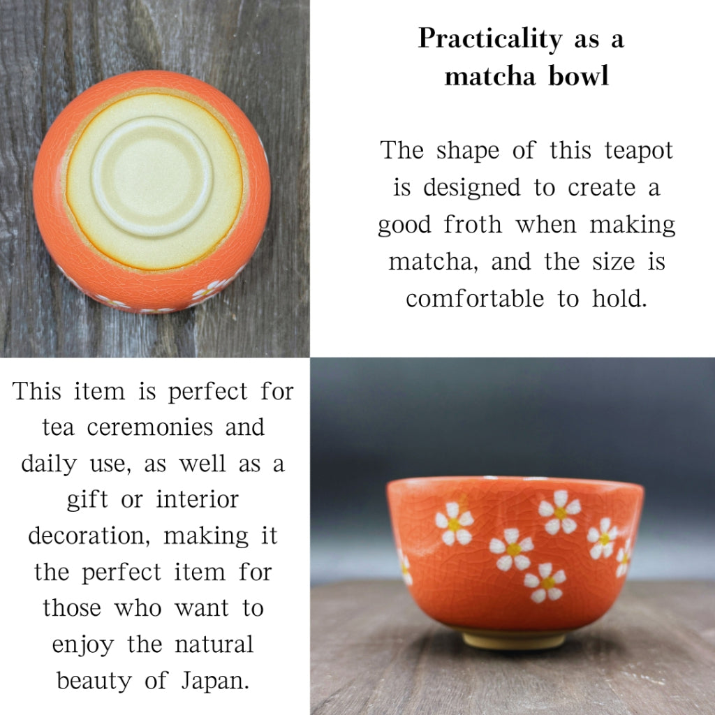 Chawan Matcha Bowl Flower Chirashi Red Matcha Bowl Mino Ware Made in Japan