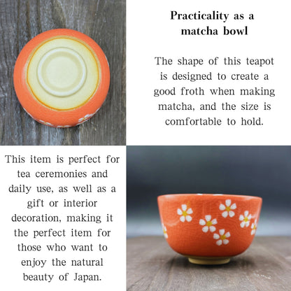 Chawan Matcha Bowl Flower Chirashi Red Matcha Bowl Mino Ware Made in Japan