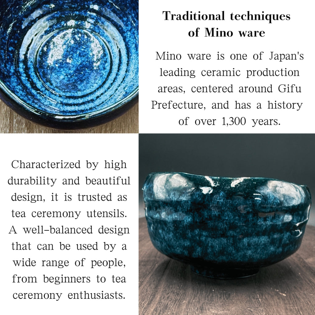 chaware matcha bowl Kiln dark blue Rinka Mino ware macha chawan made in Japan