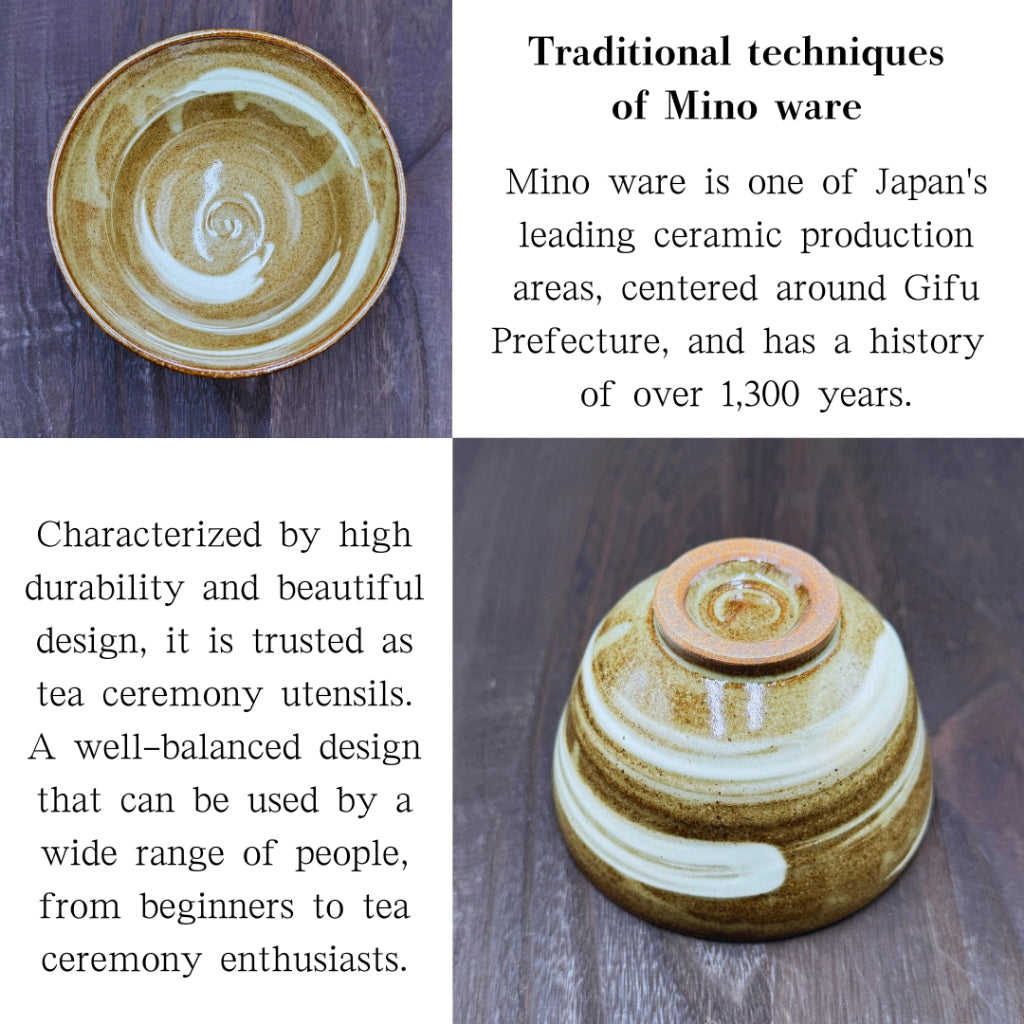 Brush swirl bowl-shaped matcha bowl Mino ware (made in Japan)