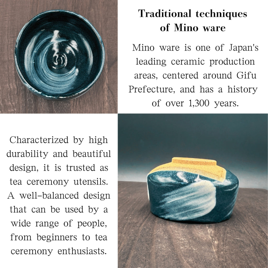 chawan Blue Glaze White Brush Matcha Bowl Mino Ware Made in Japan Matcha Chawan