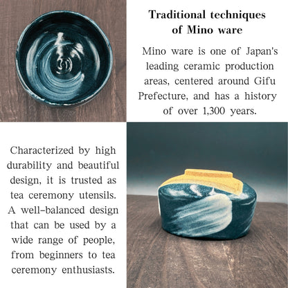 chawan Blue Glaze White Brush Matcha Bowl Mino Ware Made in Japan Matcha Chawan
