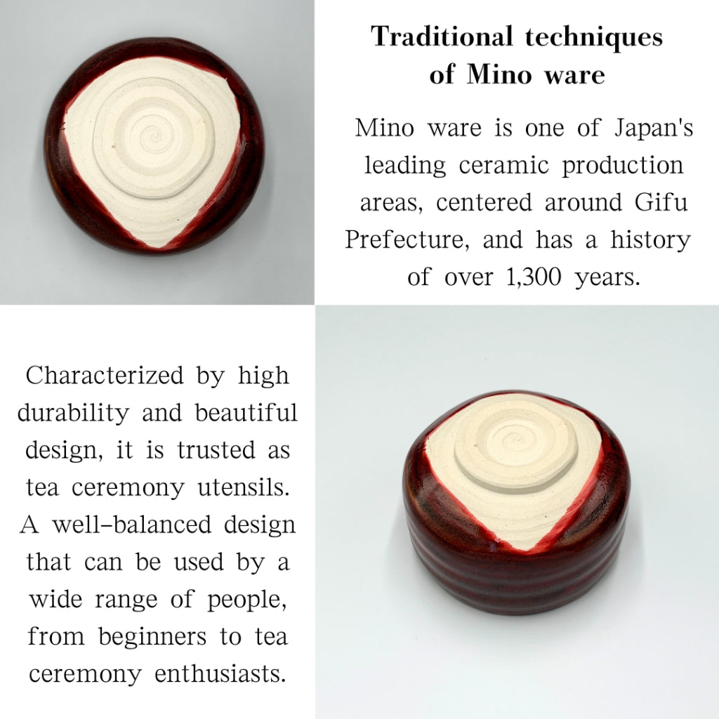 Japanese Mino Ware Matcha Bowl - Red Tengu Design Handmade Tea Ceremony Chawan
