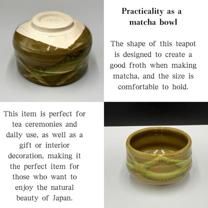 Japanese Mino Ware Matcha Bowl - Jade Green Glaze Handmade Tea Ceremony Chawan