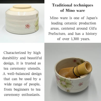 Japanese Minoyaki Matcha Bowl - Modern Sakura Green Design Handmade Tea Ceremony Chawan chaware