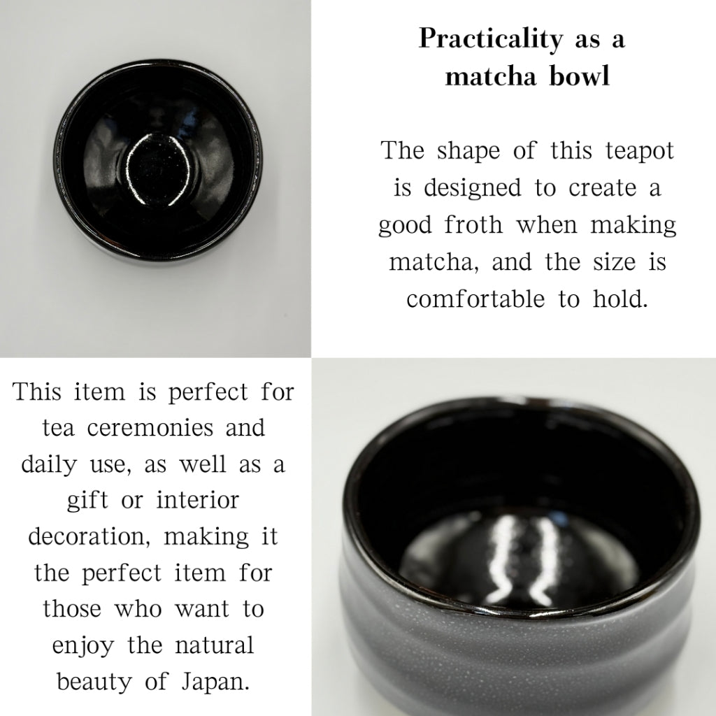 Japanese Minoyaki Tenmoku Matcha Bowl - Glossy Black Glaze, Handmade Tea Ceremony Chawan