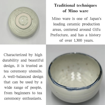 Japanese Minoyaki Matcha Bowl - Gosu Rim Pear Glaze Flower-Shaped Handmade Chawan chaware
