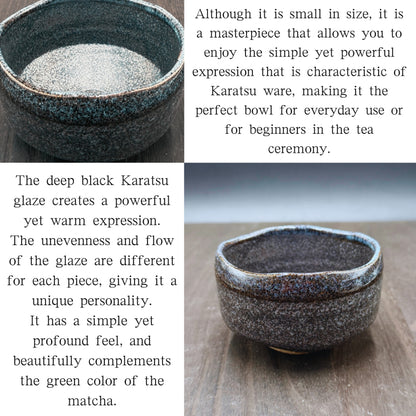 chaware Small Matcha Bowl Mino Ware Black Karatsu japan made matcha chawan