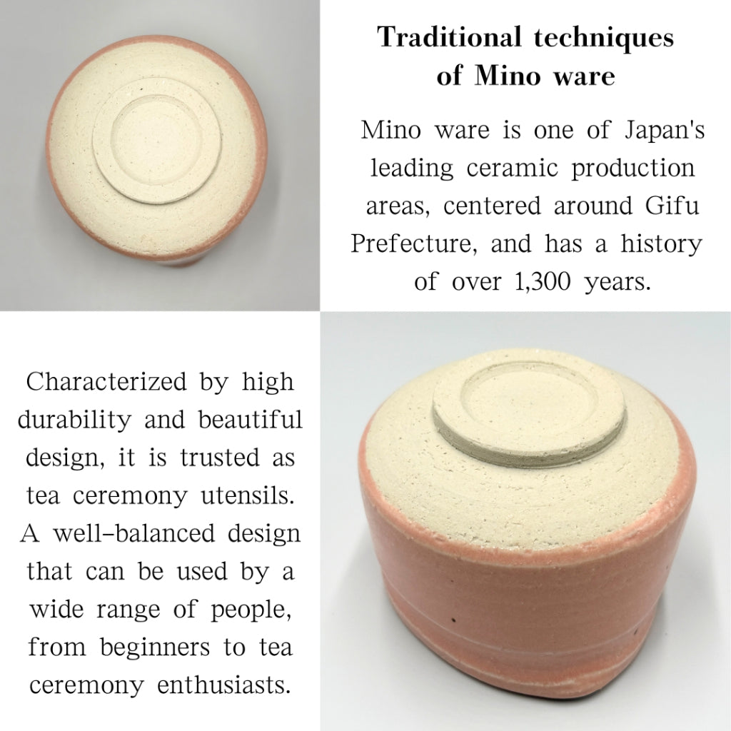 Japanese Minoyaki Matcha Bowl - Large Peach Nerikomi Katakuchi Handmade Tea Ceremony Chawan