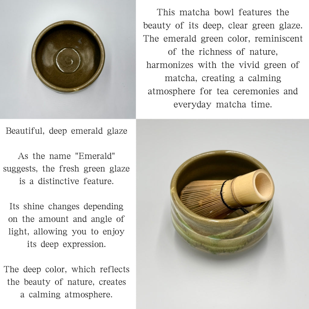 Japanese Mino Ware Matcha Bowl - Jade Green Glaze Handmade Tea Ceremony Chawan