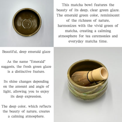 Japanese Mino Ware Matcha Bowl - Jade Green Glaze Handmade Tea Ceremony Chawan