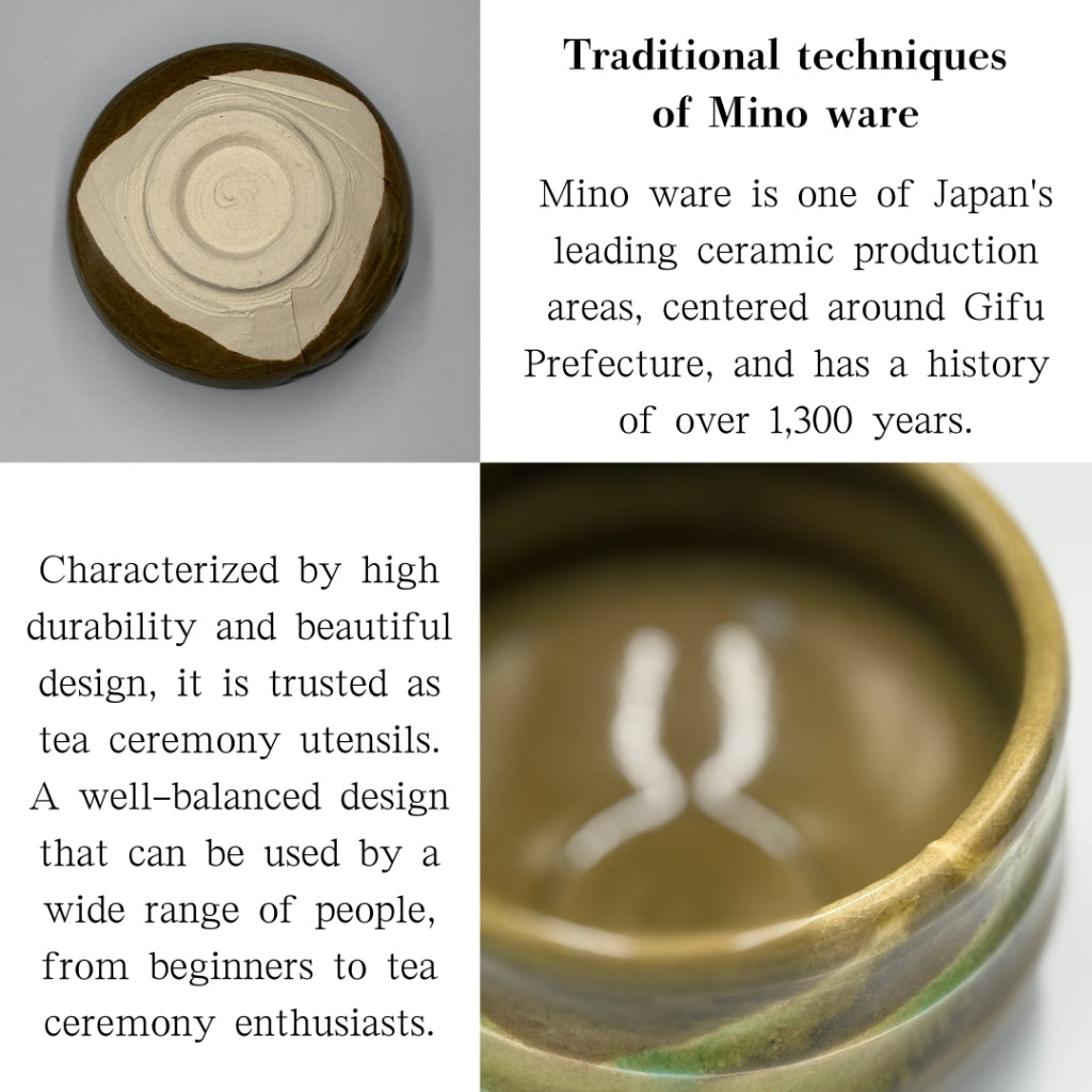 Japanese Mino Ware Matcha Bowl - Jade Green Glaze Handmade Tea Ceremony Chawan