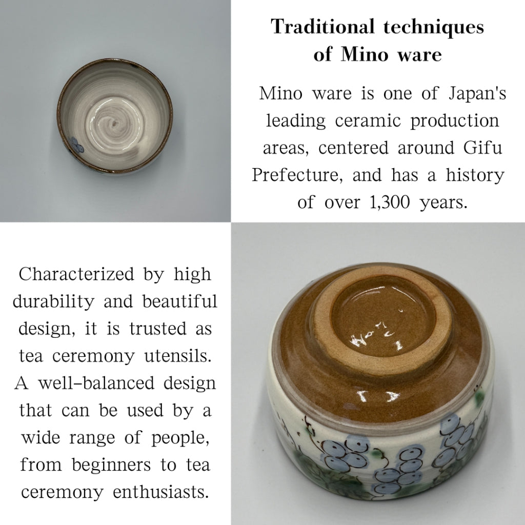 Japanese Mino Ware Matcha Bowl - Grape Design Handmade Tea Ceremony Chawan