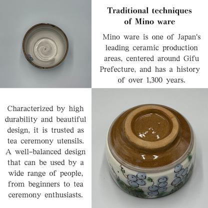 Japanese Mino Ware Matcha Bowl - Grape Design Handmade Tea Ceremony Chawan