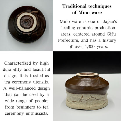 Japanese Mino ware Matcha Bowl - White Sand Tasuki Carving Handmade Tea Ceremony Chawan teaware